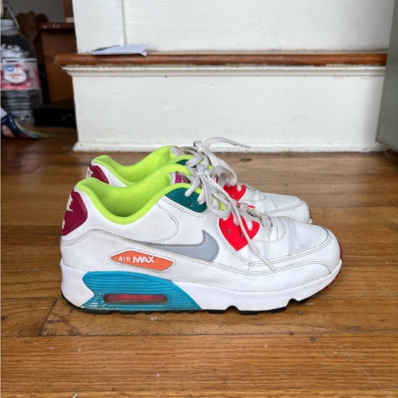 Nike White Sneakers with Neon Lime, Red, Teal & Magenta Accents - Picture 3 of 5